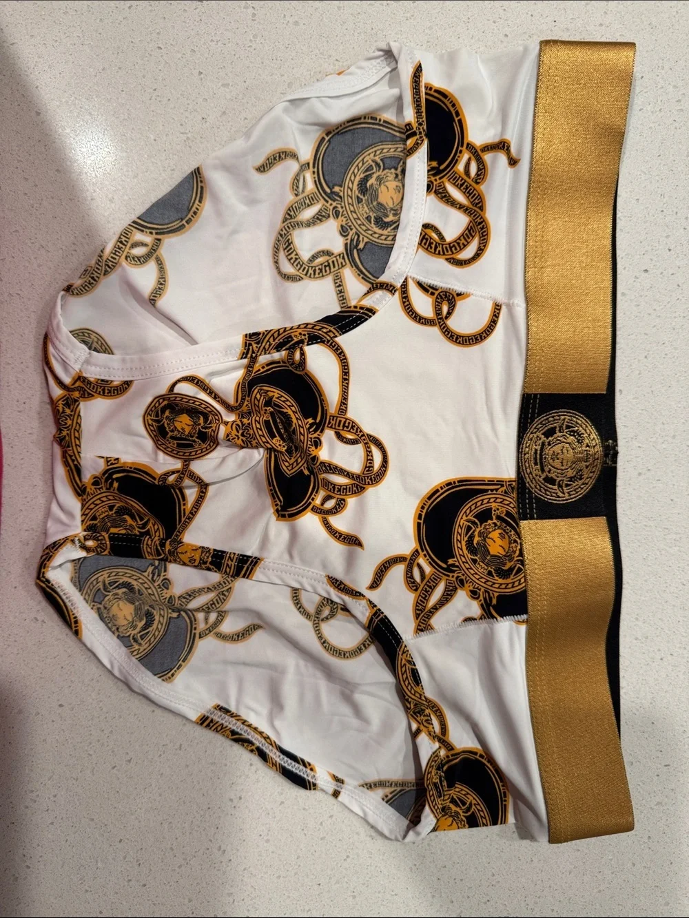 Graphic Waistband Boxer Briefs in White and Gold
